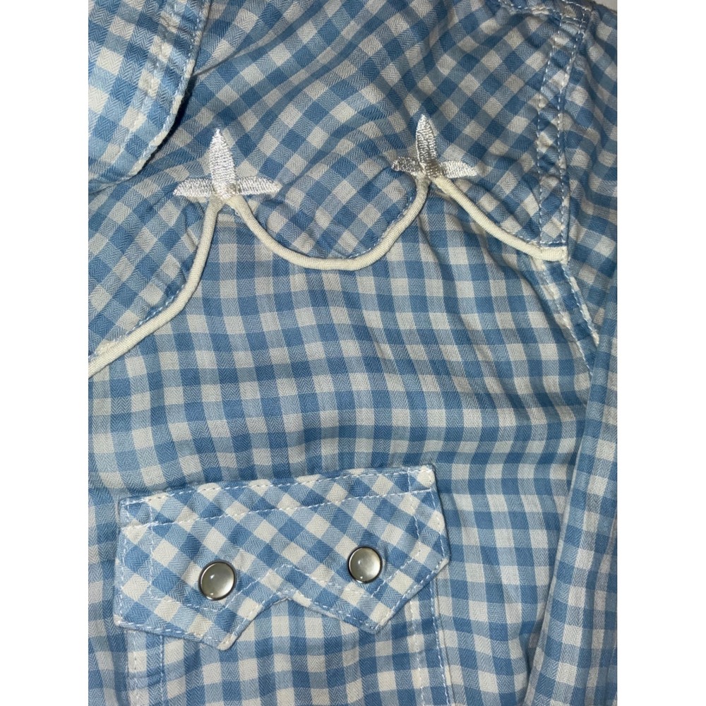 Wrangler Mens L Western Pearl Snap Shirt Blue Gingham Embroidered Cowboy READ - Picture 5 of 10